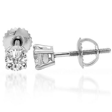 White 14K Solid White Gold Diamond Solitaire Stud Earrings 0.65 Ctw